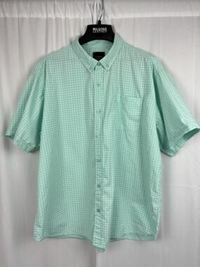 Men's Six Lincoln New York Blue Green 3X Short Sleeve Button Shirt Dots Casual